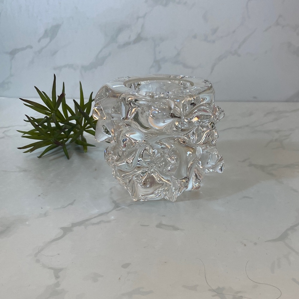 Art Glass Swirl Handblown Clear Glass Votive Tea light Candle Holder Vintage